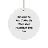 Funny Vice President Circle Ornament Gifts from Friends, Coworkers, Family - Be Nice To Me. I May Be Your Vice President One Day. - Image 1